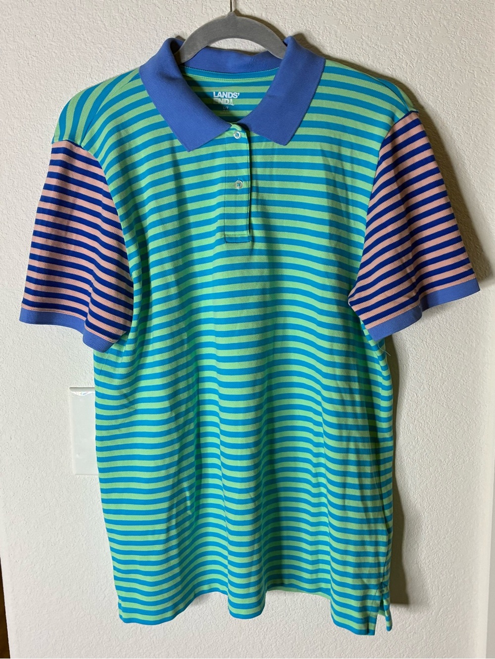 Lands’ End Women’s Large Tall Striped Polo Shirt | NWOT
